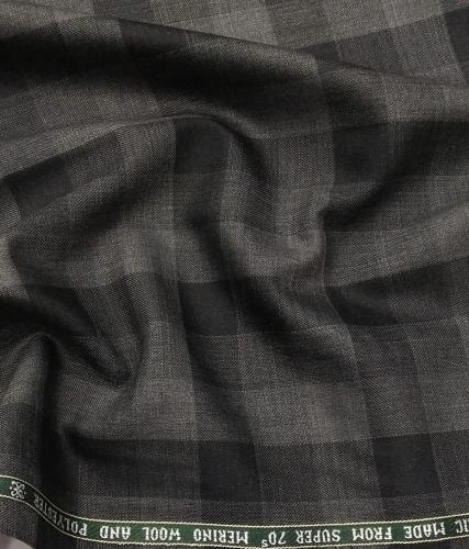 Mens Broad Checks 35 Merino Wool Super 70s Unstitched Suit Fabric (Black and Grey)