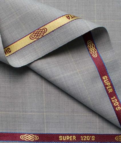 Mens Wool Checks Super 120s Unstitched Suiting Fabric (Light Grey)