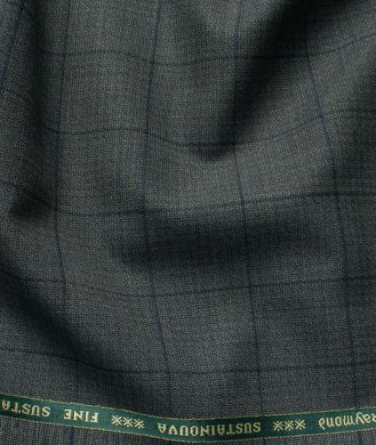 Wool Checks Super 100s Unstitched Suiting Fabric (Dark Grey) Pattern Checks Feel Very Fine and Soft Color Dark Grey Structured base with Blue Check