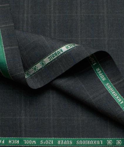 Wool Checks Super 120s Unstitched Suiting Fabric (Dark Grey) very fine  soft feel casual